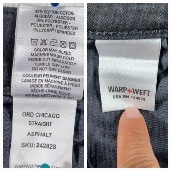 Warp + Weft ORD Chicago Straight Leg Asphalt Black Stretch Jeans Men's W32 L28 - Picture 5 of 12